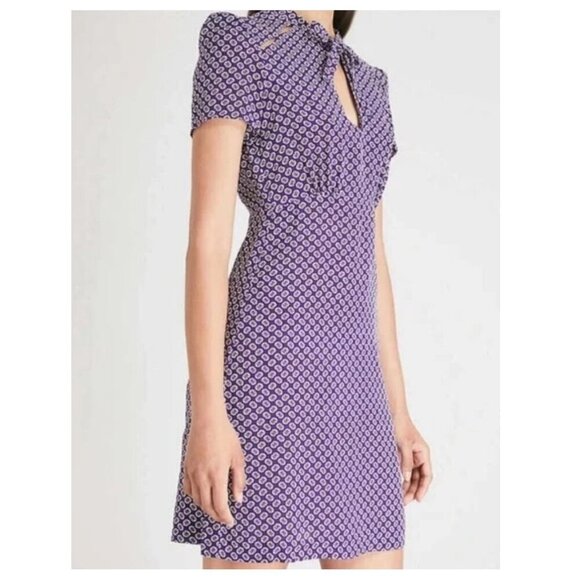 MAJE Ramba Floral-print Cutout Silk Mini Dress In Purple - Picture 2 of 12